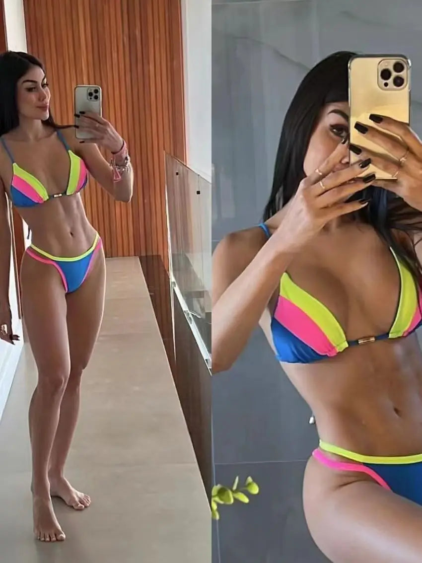 Neon Leopard Colorblock Brazilian Bikini