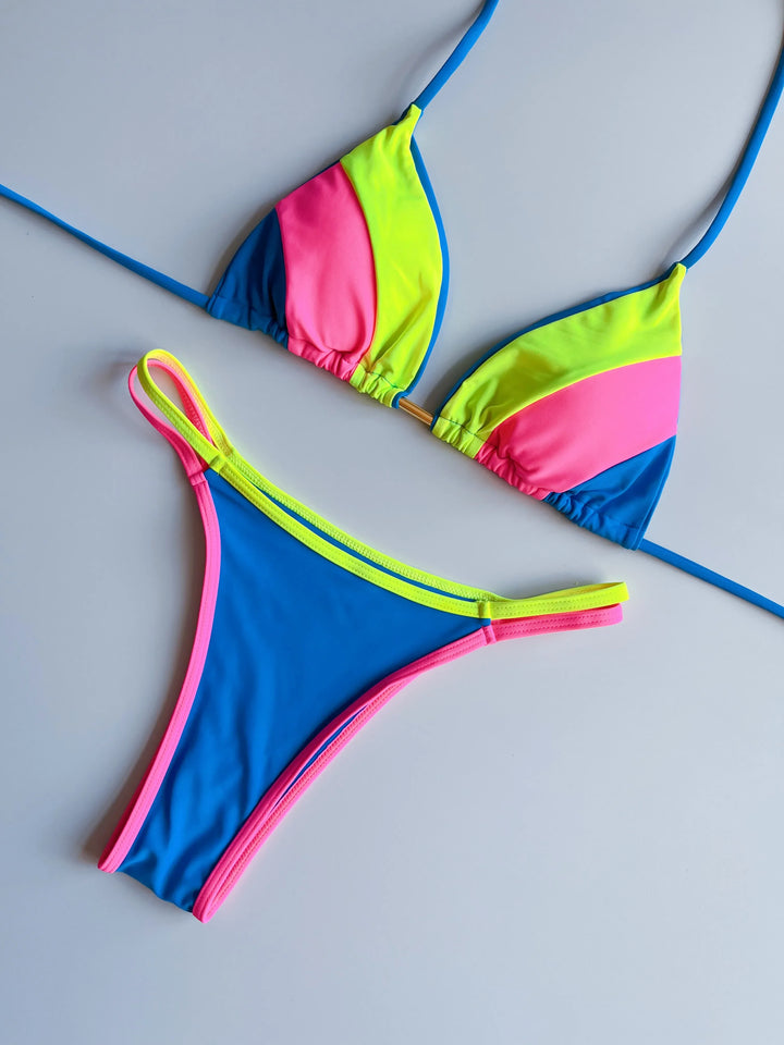 Neon Leopard Colorblock Brazilian Bikini