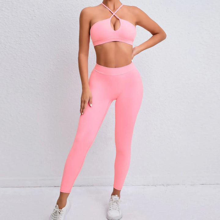 Adoring - Set: Criss Cross Strap Plain Sports Bra + Yoga Pants