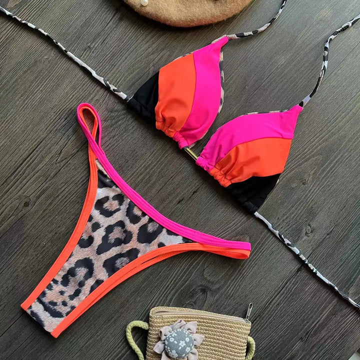 Neon Leopard Colorblock Brazilian Bikini