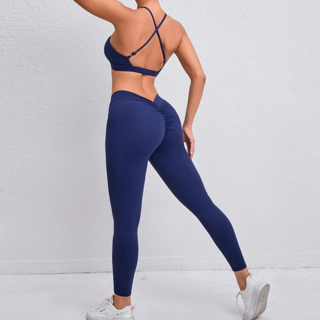 Adoring - Set: Criss Cross Strap Plain Sports Bra + Yoga Pants