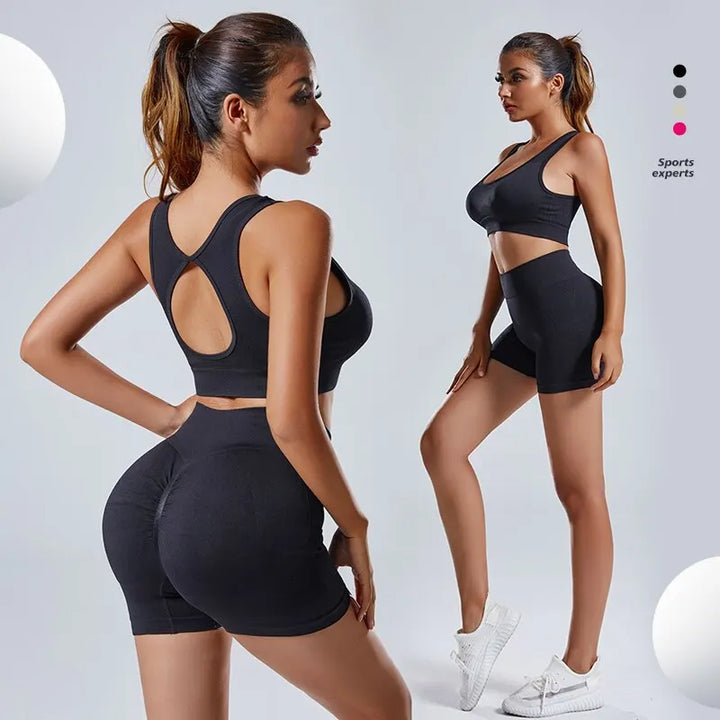 Gathered Hip Support Short Tights and Sports Bra Set