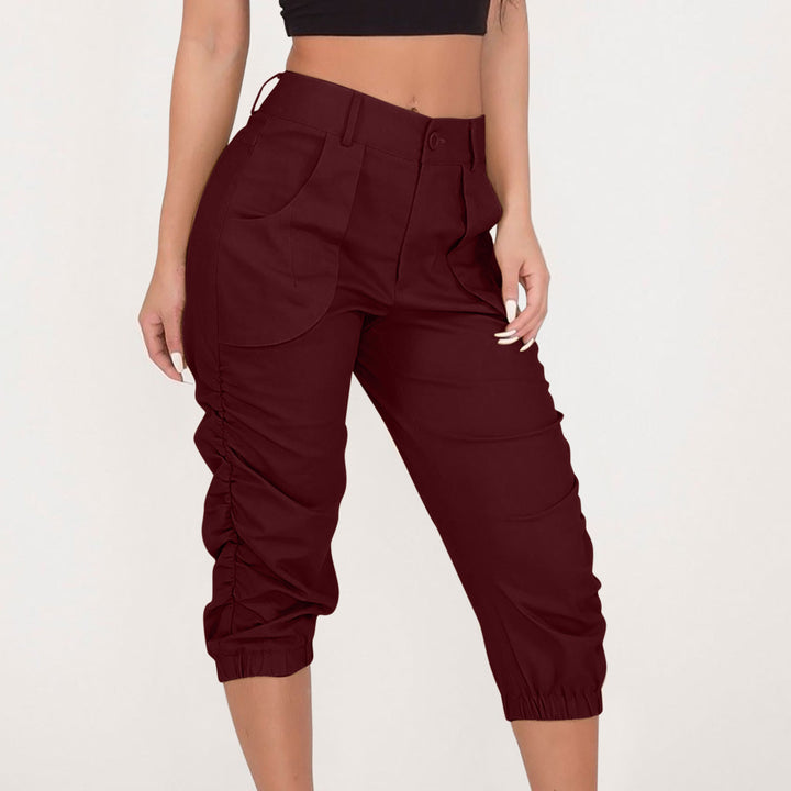 Polyester Solid Casual High Waist Pants