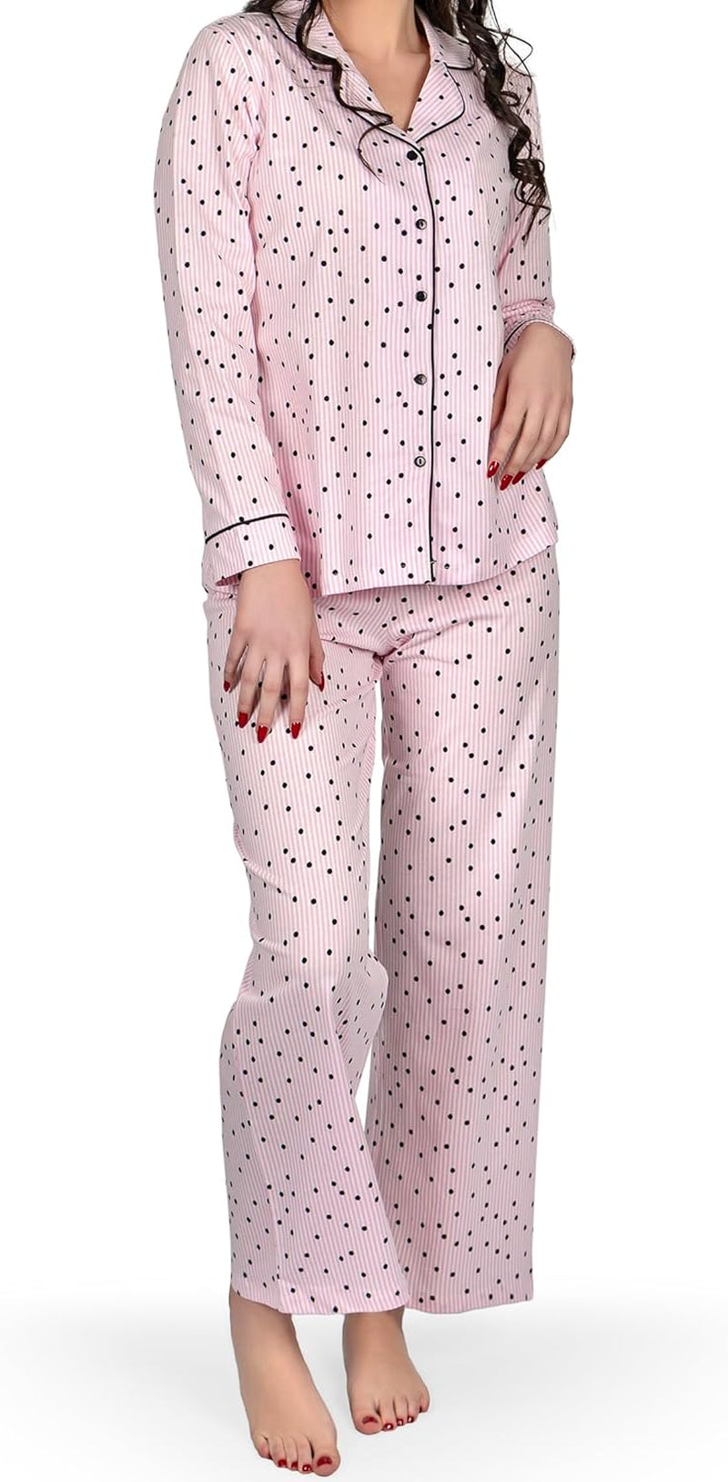 Women'S Pajama Set Long Sleeve Buttoned, Breathable Turkish Woven Fabrics,%100 Cotton