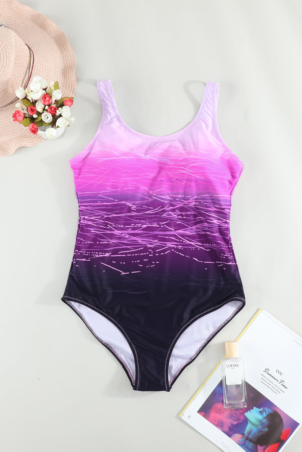 Black Criss Cross Back Tie-Dye One Piece Swimsuit