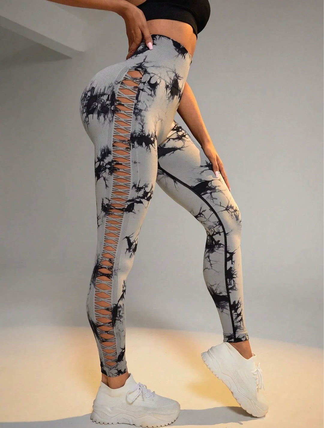 Hollow Tie Dye Printed Yoga Pant Slim Pants For Women