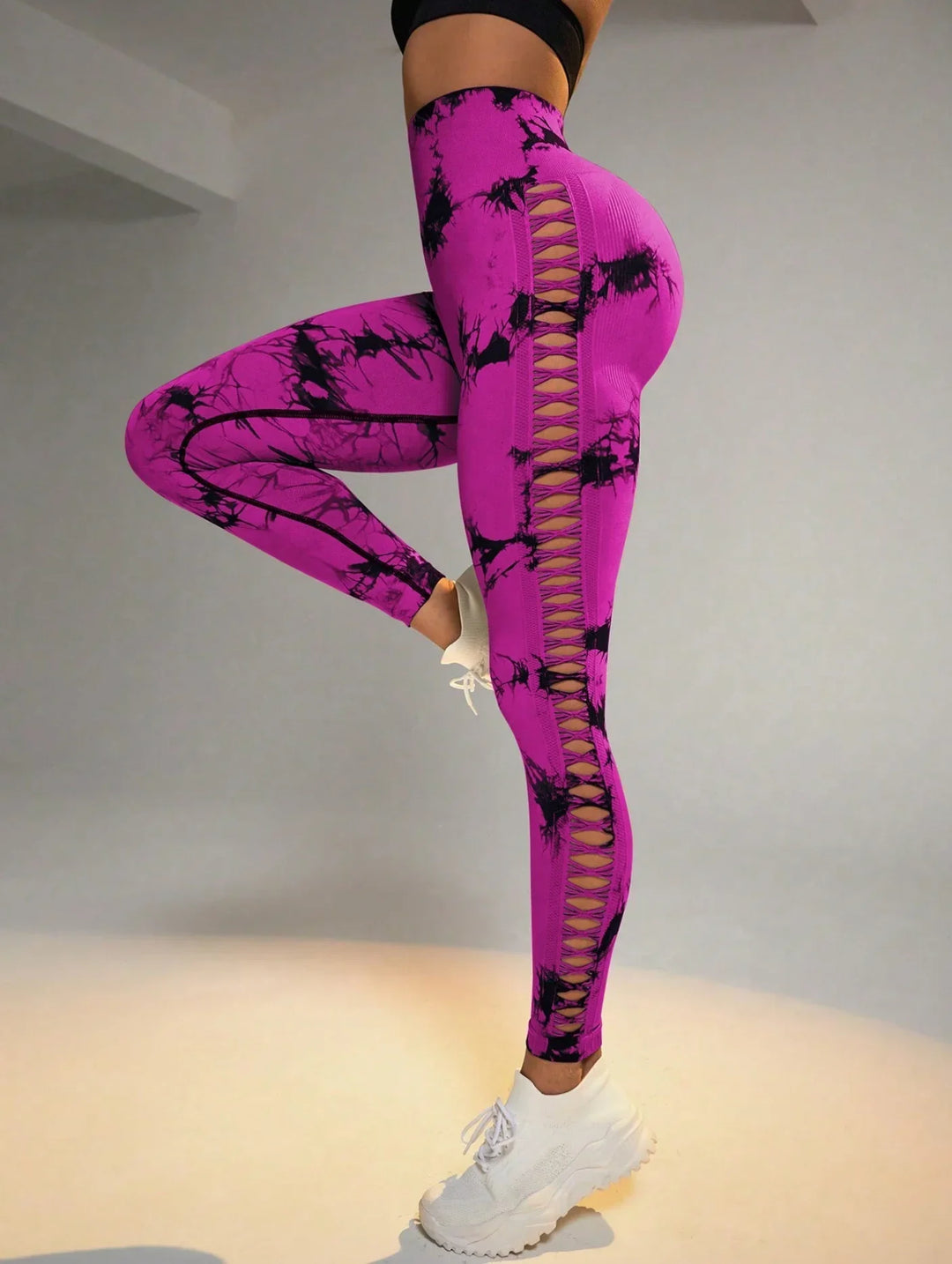 Hollow Tie Dye Printed Yoga Pant Slim Pants For Women