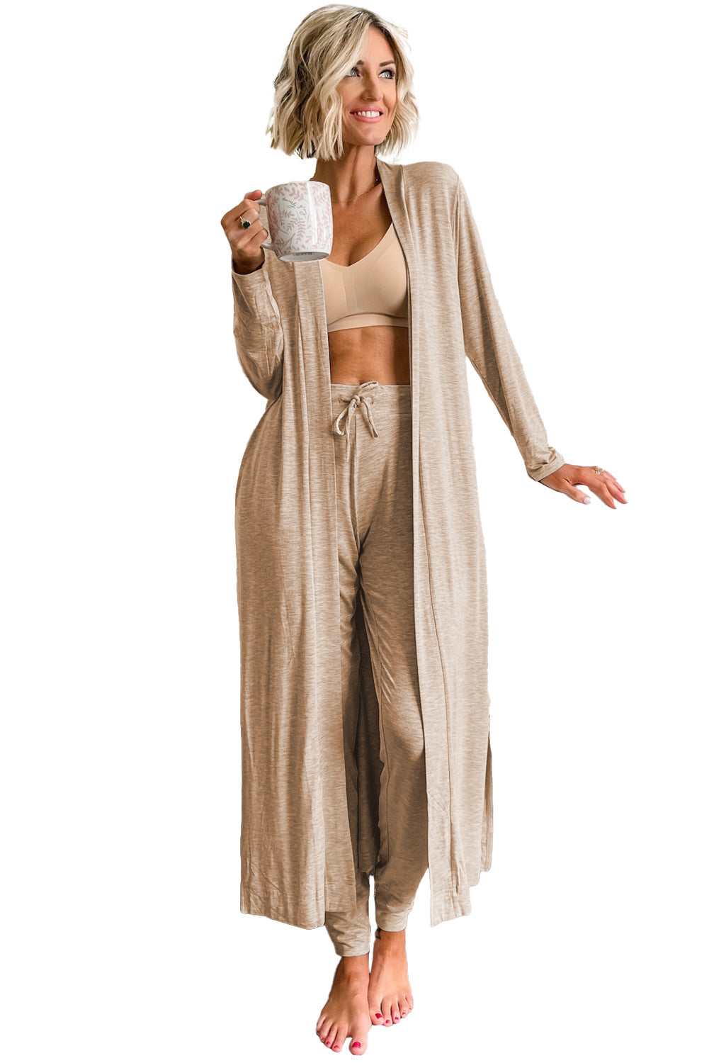 Cozy Chic Split Long Cardigan and Skinny Pants Lounge Set