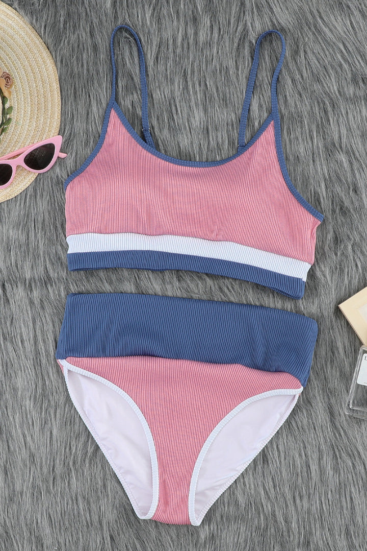 Color Block Scoop Neck Two-Piece Swim Set