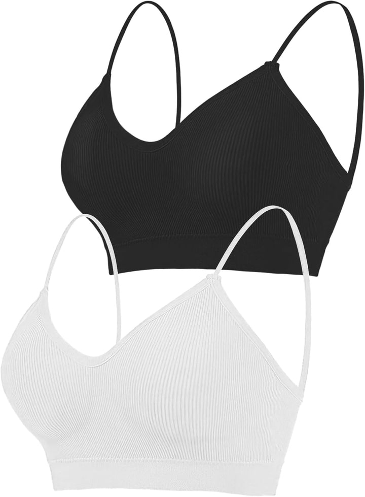 2PCS Women'S V-Neck Padded Seamless Straps Bralette, Everyday Basic Sleeping Bra, Sports Bras for Women, Sports Bra