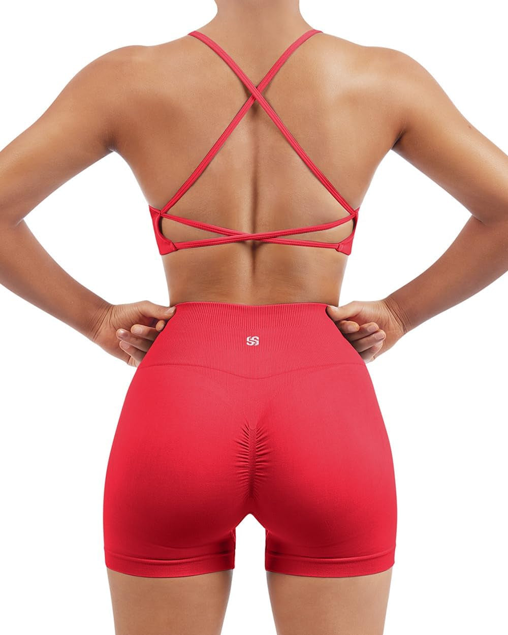 Elevate Your Workout: Women’s Seamless Strappy Sports Bra & High Waist Booty Shorts Set