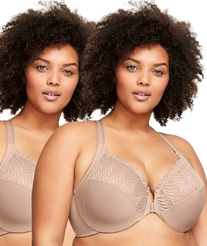 Glamorise Front-Closure T-Back WonderWire Bra 2 Pack - Cafe