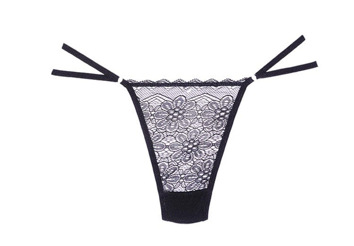 Good Girl Lace and Mesh Thong - Black O/S